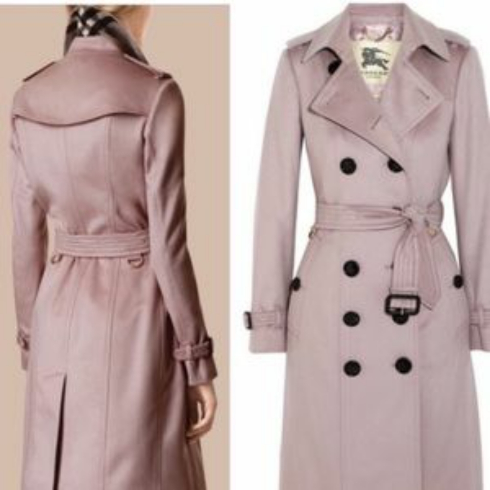 BURBERRY SANDRINGHAM 100% CASHMERE DOUBLE-BREASTED TRENCH COAT IN PALE ORCHID - Picture 2 of 16